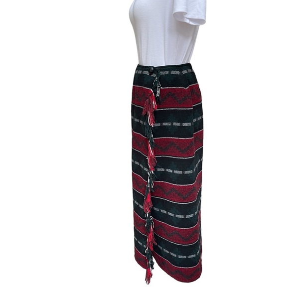 Vintage Southwest  Pattern Wrap Wool Blend Midi Skirt with Fringe Size: 10 - Picture 2 of 9